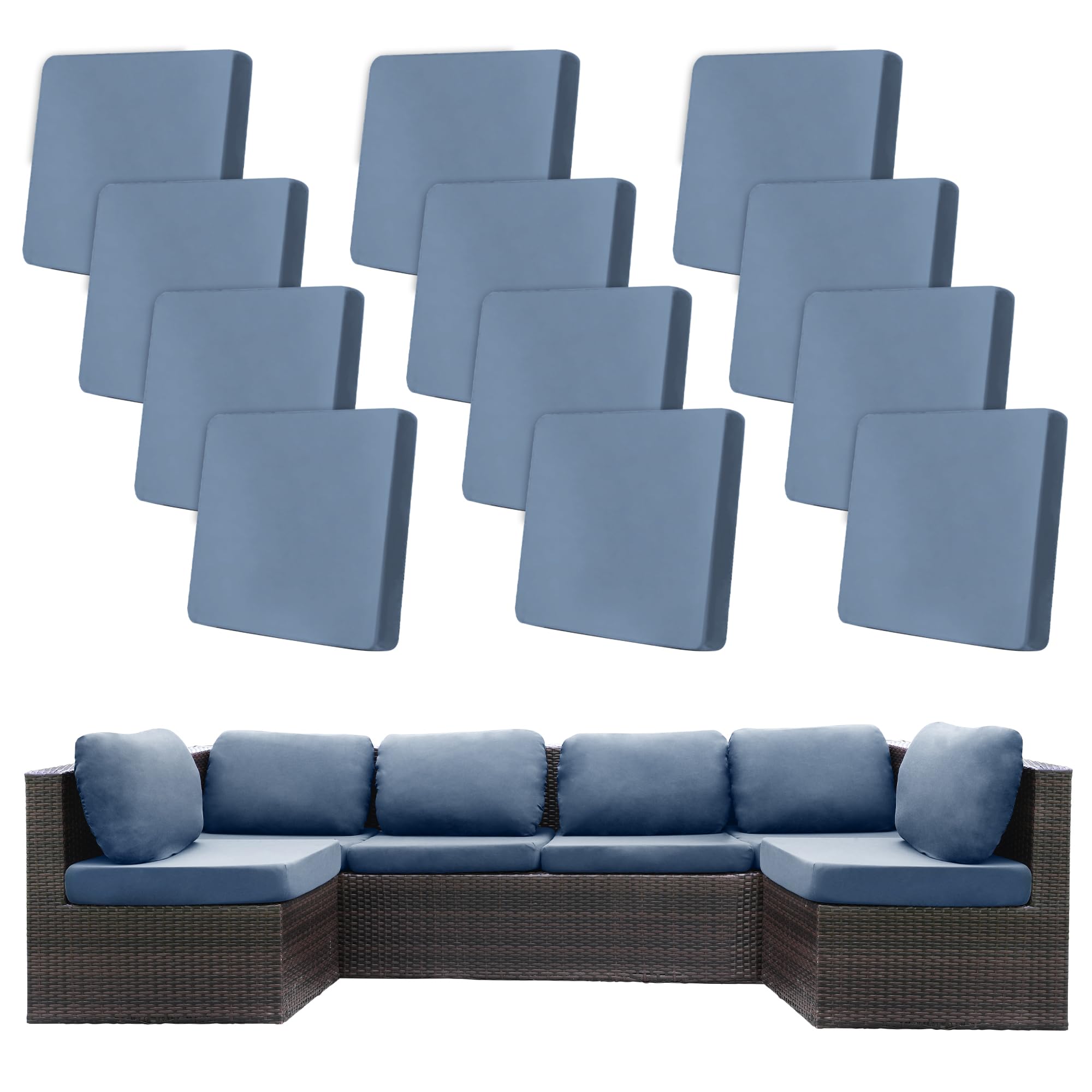 Photo 1 of 12 Pcs Stretch Patio Cushion Covers,Outdoor Couch Covers Replacement,Outdoor Couch & Sofa Slipcovers,for Patio Furniture Cushion Covers,Washable Reusable Furniture Protector (Gray Blue,Cover Only)