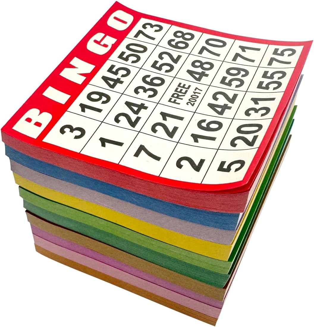 JUNWRROW Bingo Paper Game Cards - 1000 Sheets (100 Books of 10 Colors) - 4"x4" Disposable Cards- Ideal for Seniors, Family Game Night, Large Groups,Classroom Activities