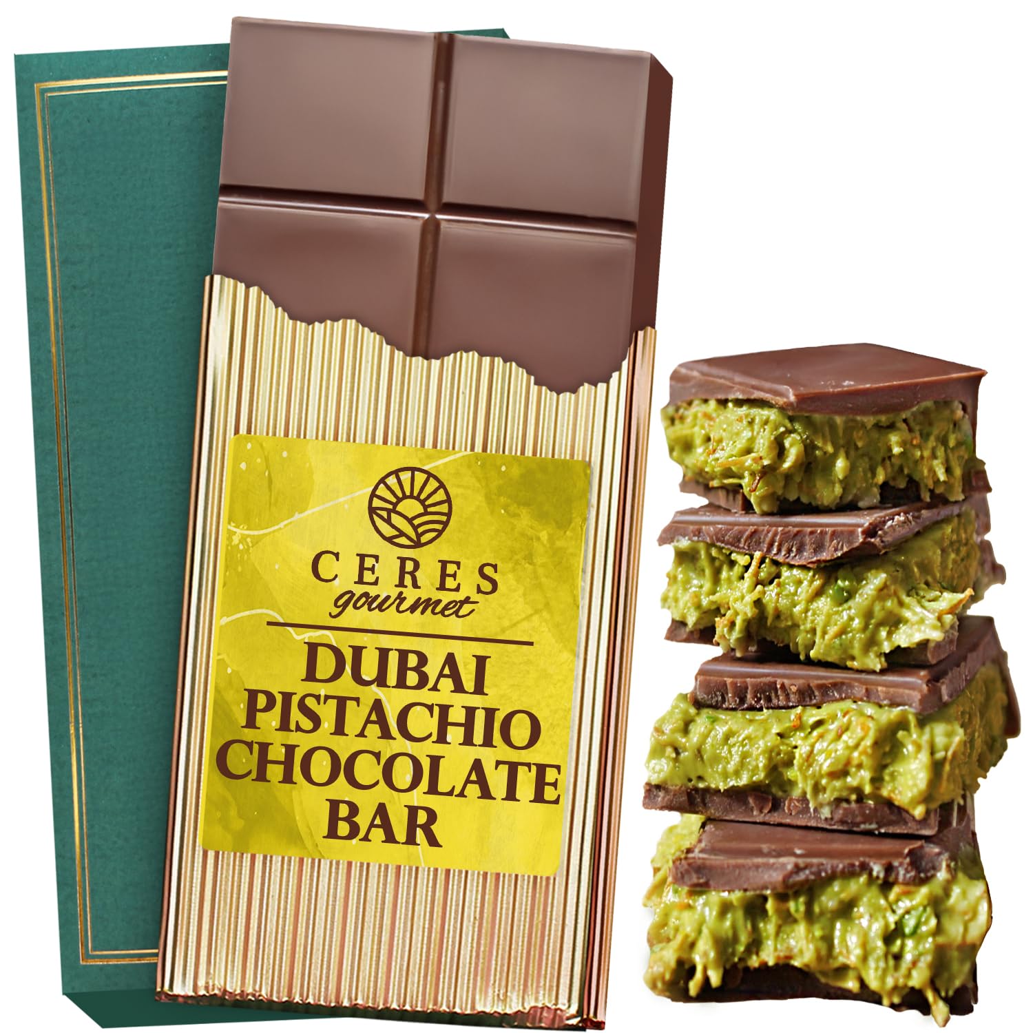 Dubai Chocolate Knafeh Pistachio Bar with Elegant Box – 7 oz, Premium Chocolate with Crispy Kunafa, Gift for Any Special Occasion