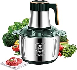 Hachoir à Viande Électrique 5L en Acier Inoxydable, 500W Mixeur Multifonction avec 3 Vitesses, 5 Lames Cyclone Robustes, Robot Culinaire pour Viande, Légumes, Noix et Aliments Bébé (Vert)