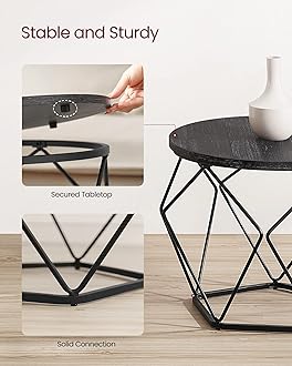 VASAGLE Round Coffee Table, Set of 2, Side Table, Sofa End Table, Modern Style, Removable Top, Steel Frame, for Living Room, Black LET040B22