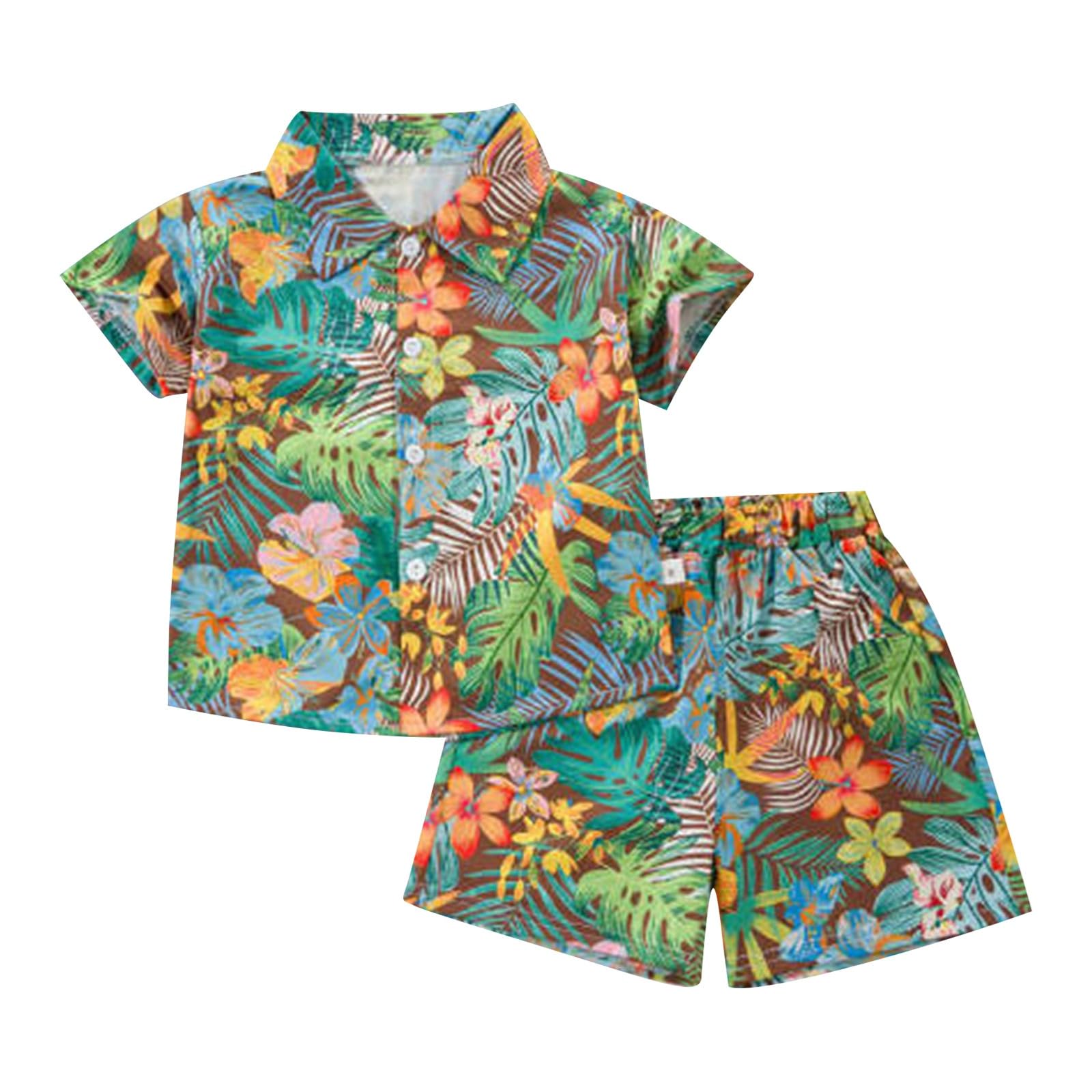 Niño Camisa Hawaiana y Pantalones Cortos Conjunto Coco Árbol Imprimir Verano Trajes de manga corta niños Botón Abajo Camisas 2026