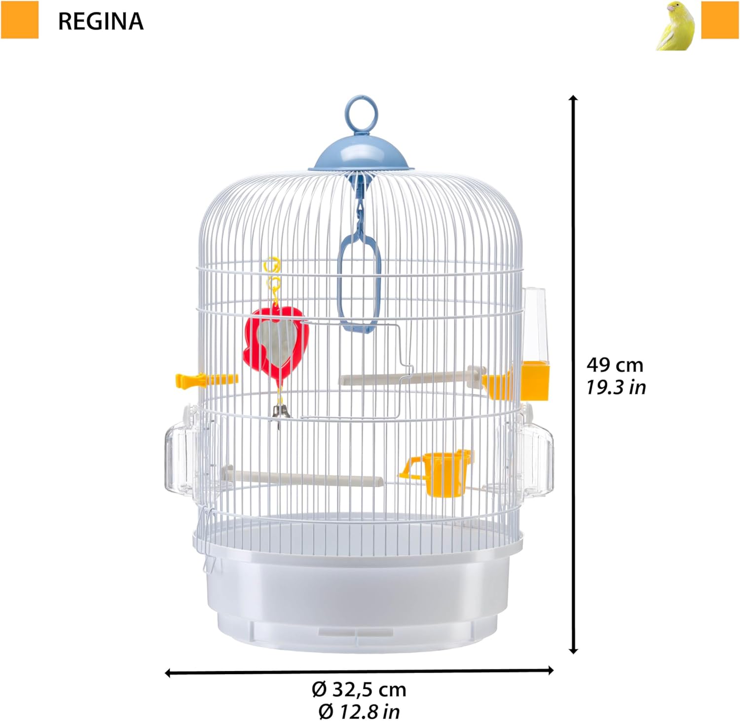 Ferplast Bird Cage Regina Cage for Birds, Canaries, Budgies, Finches, Metal, Accessories Included Rotating Feeders Perches, 32.5 x 32.5 x h 49 cm.