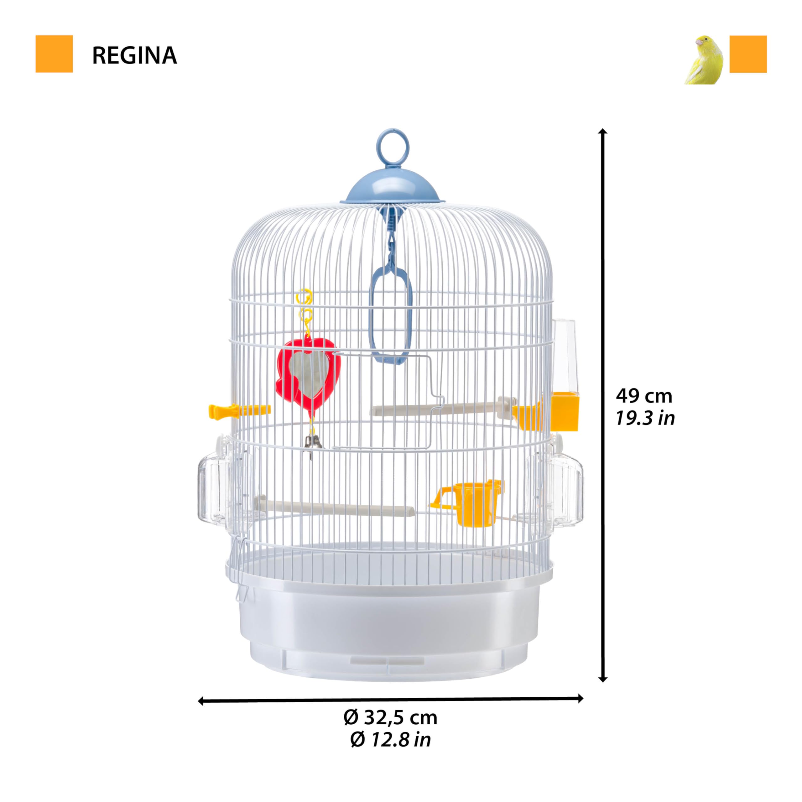 Ferplast Gabbia per Uccelli REGINA Gabbia per Canarini, Bengalini, Cocorite, in Metallo, Accessori inclusi Posatoi Mangiatoie Girevoli, 32,5 x 32,5 x h 49 cm.