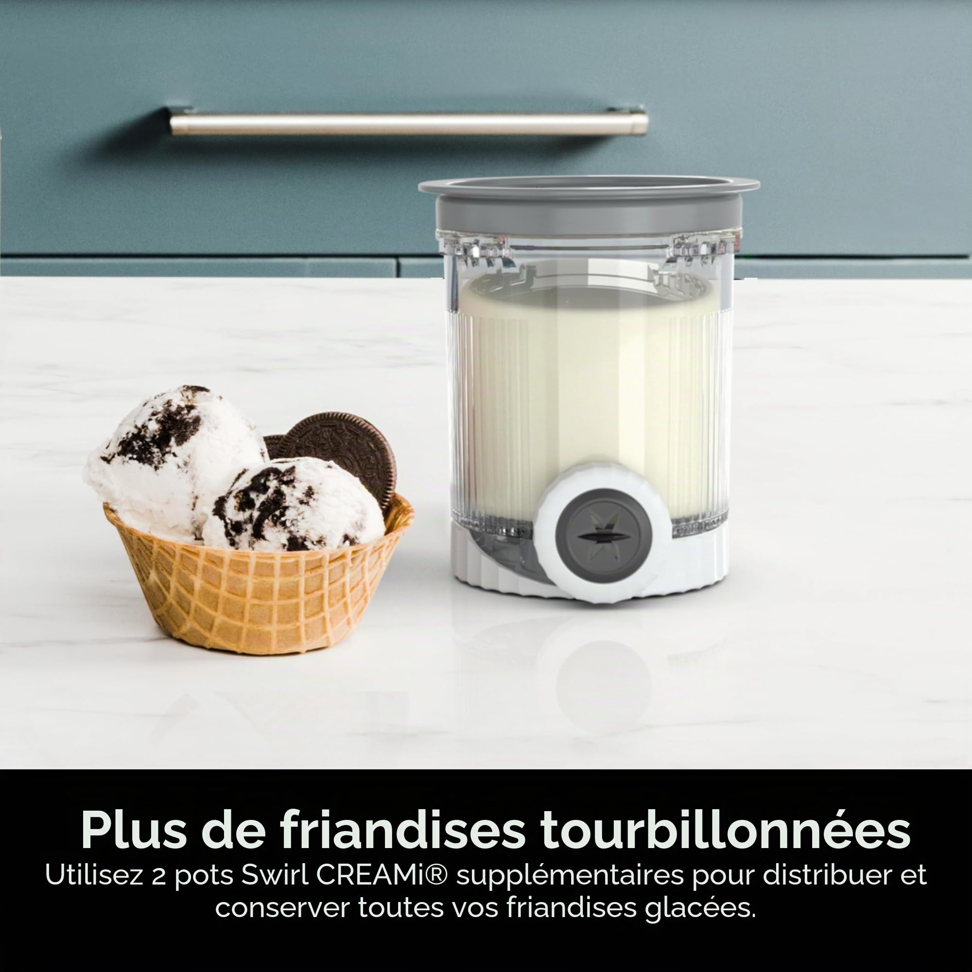 Ninja CREAMi XSK7PNTLD2 Lot de 2 pintes compatibles avec les machines à crème glacée et à service doux, sans BPA et passent au lave-vaisselle, couvercles gris, XSK7PNTLD2, plastique transparent