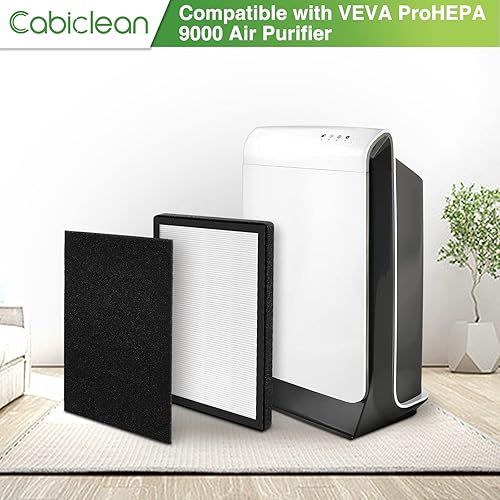 Miniatura 2 de Cabiclean H13 True HEPA ProHEPA 9000 - Filtro de repuesto compatible con VEVA 9000, 2 filtros de repuesto HEPA prémium H13 y 8 prefiltros de carbón
