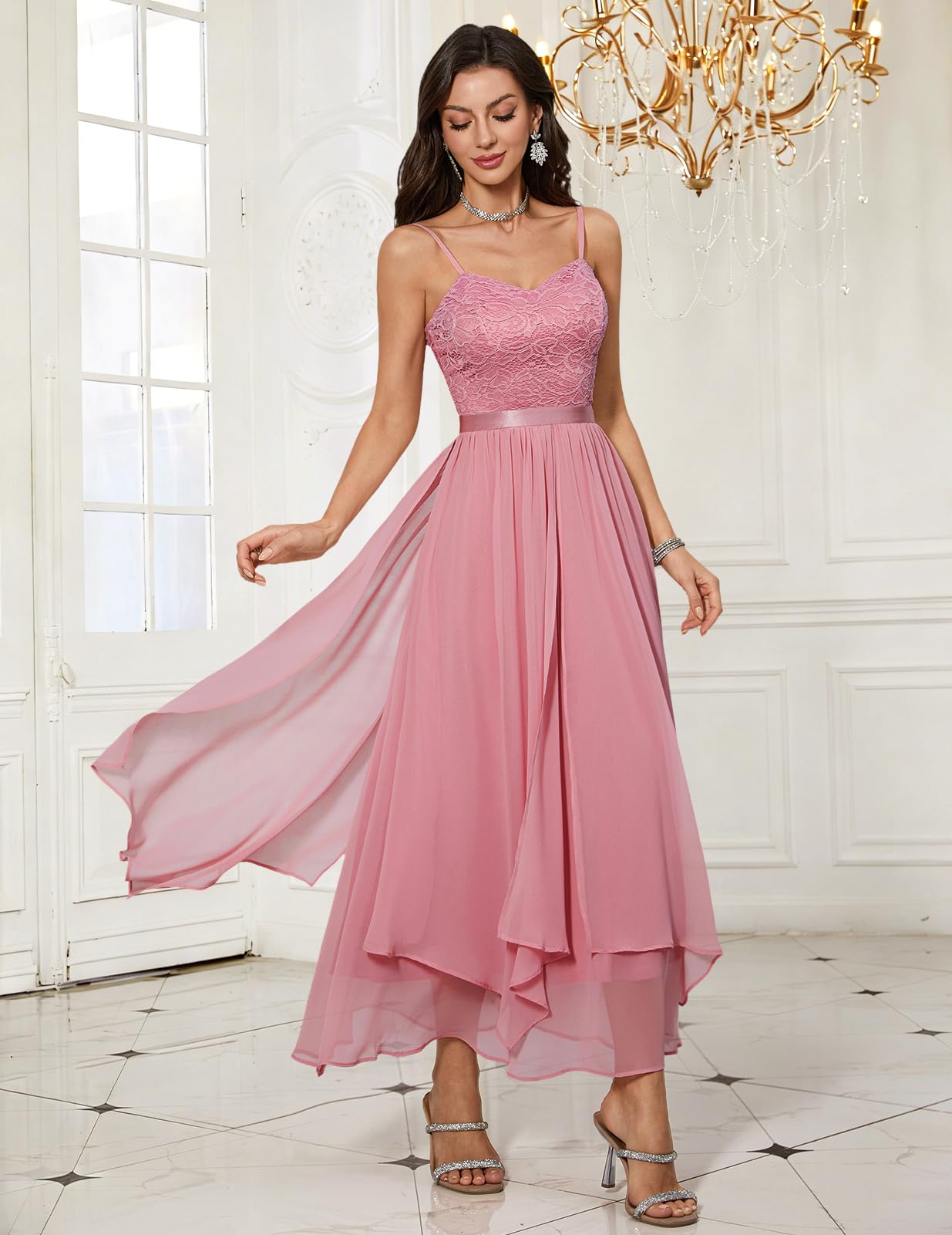 HomRain Vestido maxi de gasa con tirantes finos para mujer, talla XS, para cóctel, fiesta de graduación, regreso a casa, invitada a boda, desfile