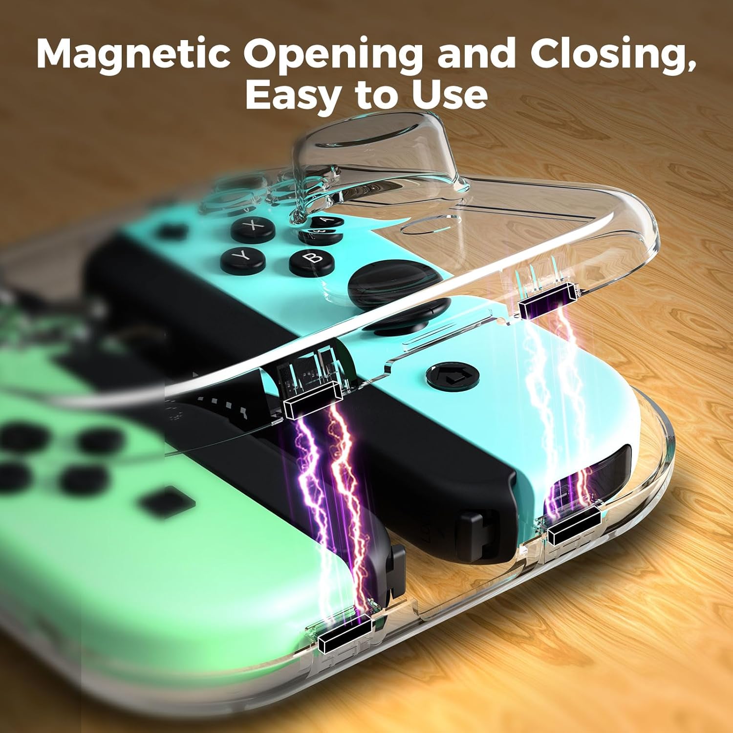 IINE Mini Storage Case demonstrating its magnetic closure with a visual representation of magnetic fields.