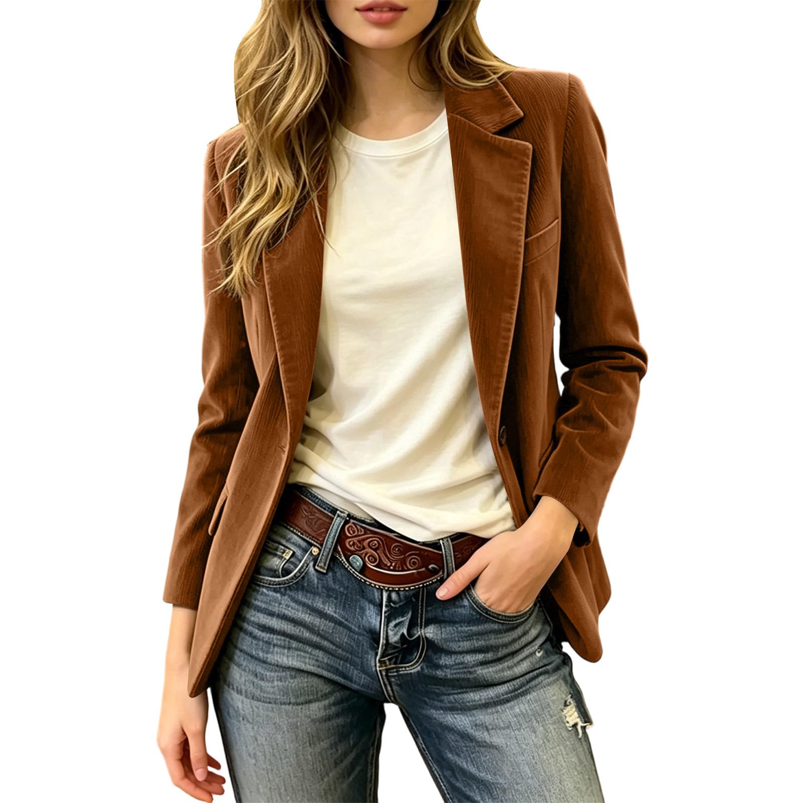 Blazer Damen Elegant Cord Anzugjacke Business Revers Cordjacke Longblazer | Ubergangs Blazer, Langarm Herbstjacke, Einfarbig, Vintage, Damenblazer, Frauenanzug mit Taschen, Casual Offene Jacket