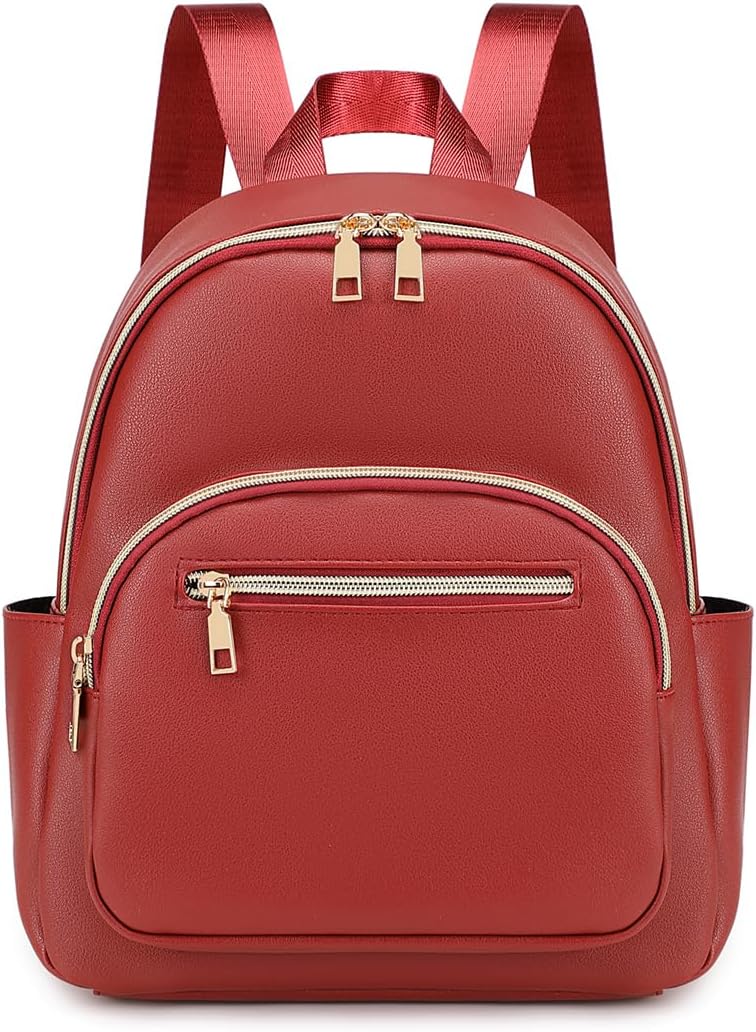 Mini Backpack Purse for Women PU Leather Small Backpack Fashion Multi Pockets Casual Daypacks Ladies Travel Shoulder Bags Burgundy