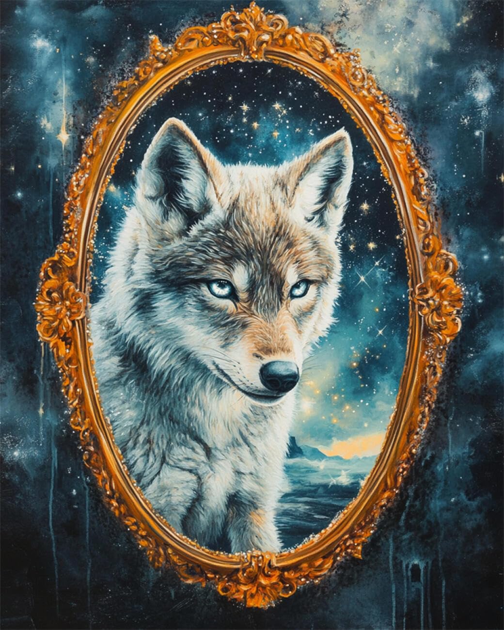 RKFLGEW DIY Seed Bead Embroidery Kits Fantasy Wolf 50x70cm