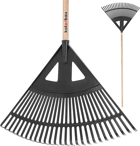 KOTARBAU Mini Gartenrechen - 6 Zinken Stahl Mit Holzstiel 60 Cm