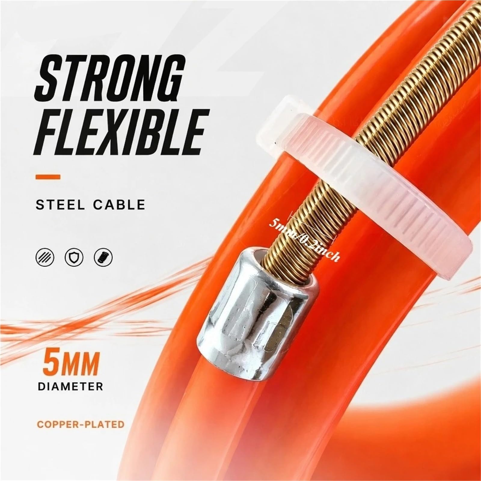 Cavo for Pulizia Scarico Con Nucleo Solido Da 5 Mm Placcato In Rame | Molla for dragare il tubo di collegamento idraulico con albero morbido con catena di pulizia(12M)