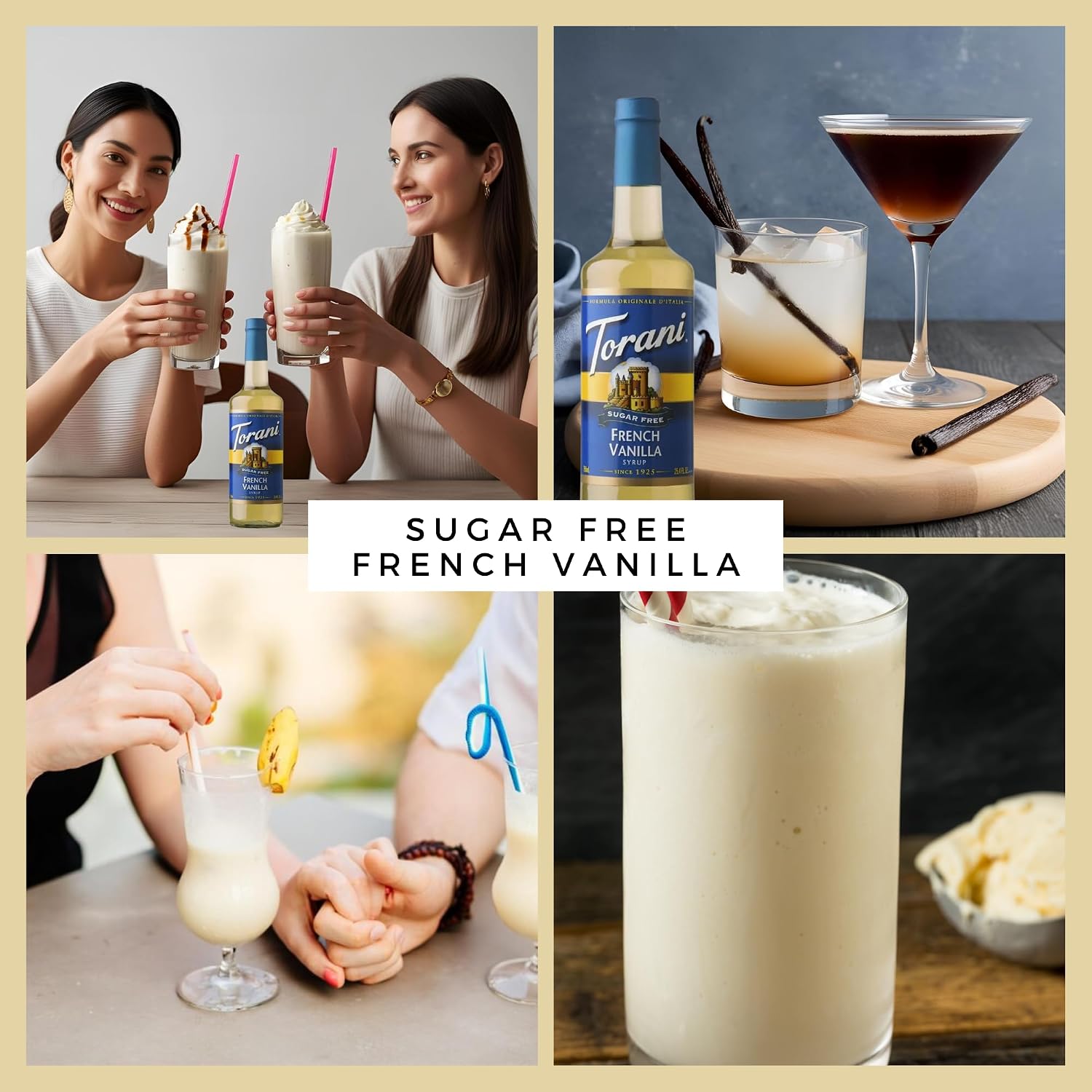 Sugar Free Syrup 4 Pack- Variety Pack Sugar free: Caramel, French Vanilla, Vanilla & Hazelnut Coffee Soda Flavoring with 4 Jimoco Pump Dispensers