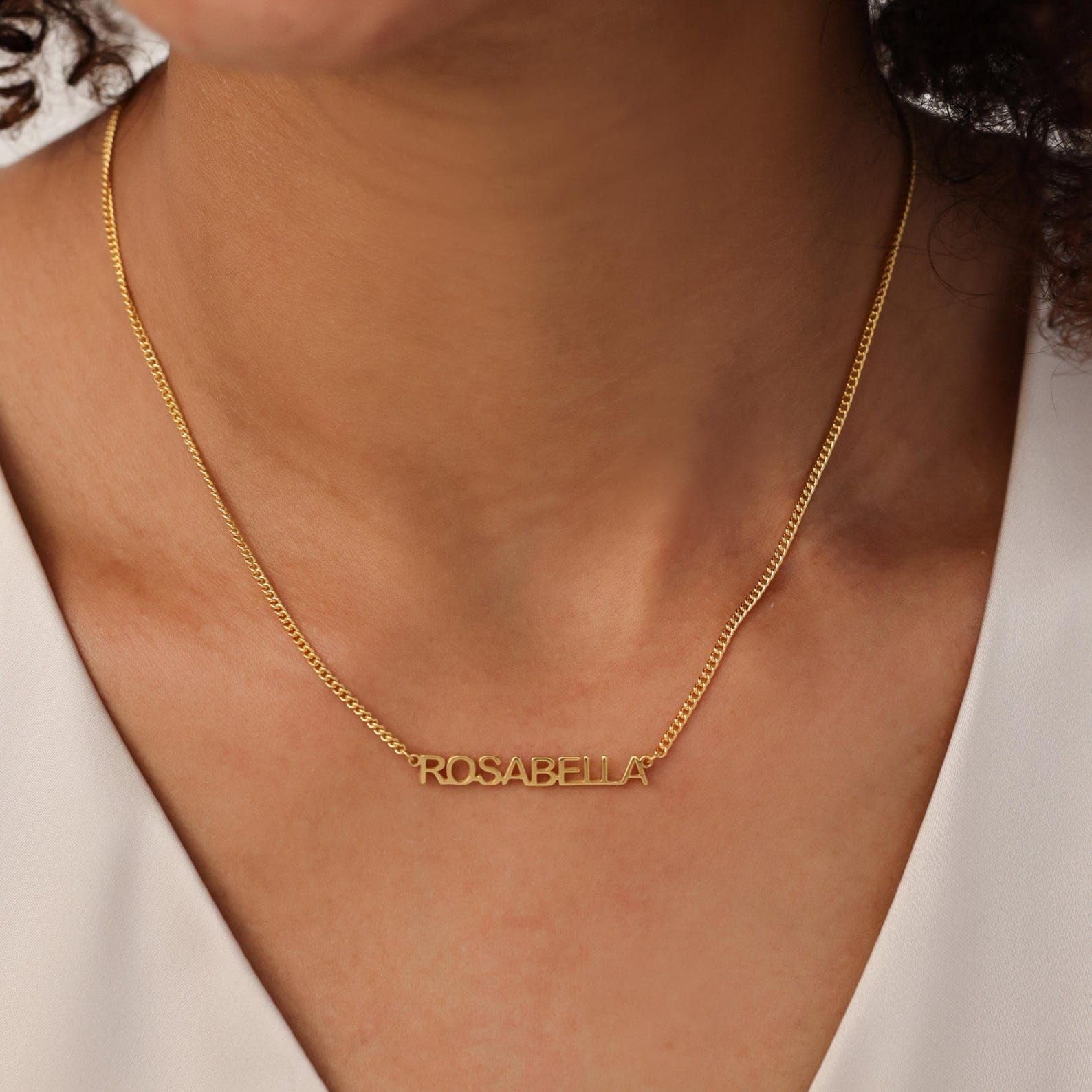 Personalizzato blocco nome collana argento sterling 925 grumetta Catena Madre Giorno fatto a mano anniversario personalizzato