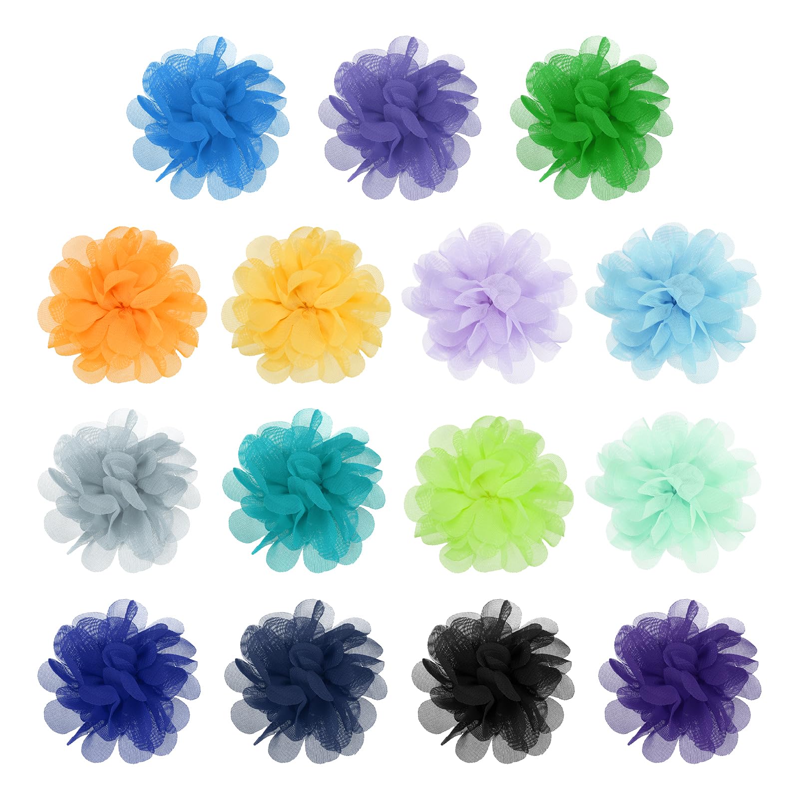 YELARXI Chiffon Flowers, Sewing Fabric Appliques, Chiffon Flowers Appliques - Fitting for (Women/DIY Crafts/Headbands/Hair Accessories/Wedding/Party/Corsage) 2 Inch & 15 Pack & Multicolor