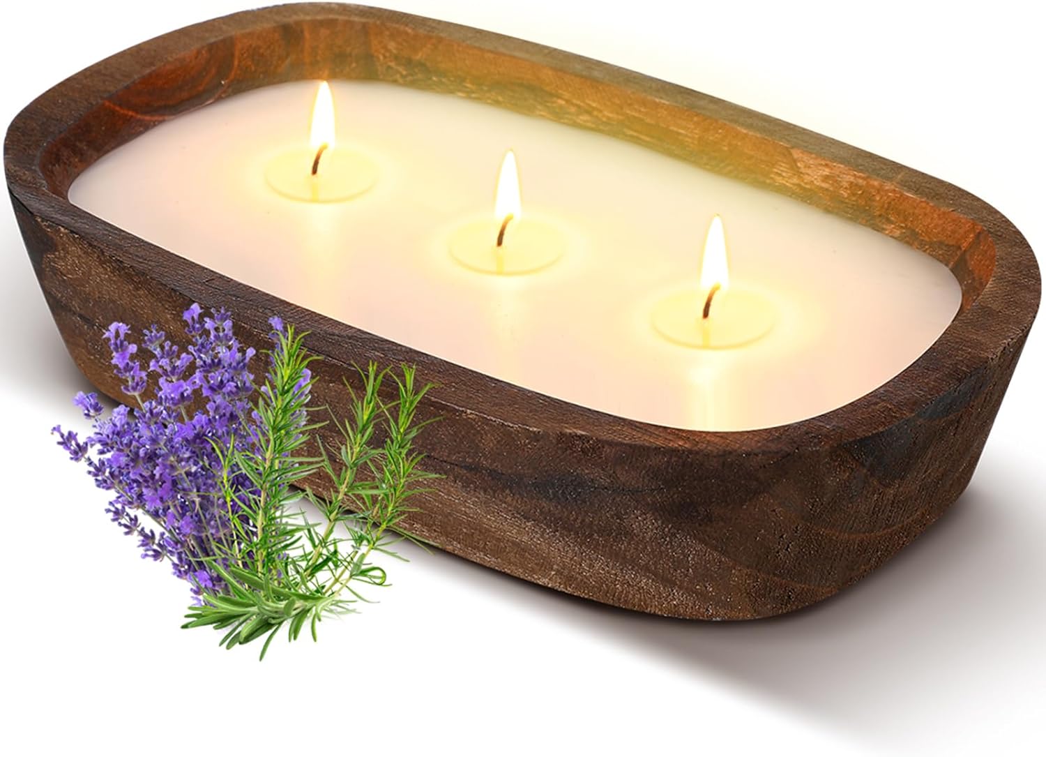 Threlaco 1 Pack 10 Inch Wood Dough Bowl Candles Home Rustic Dough Bowl Soy Candle 3 Wick Scented Candles Gifts for Men Women Farmhouse Table Centerpiece Home Decor for Christmas(Apple Cinnamon)