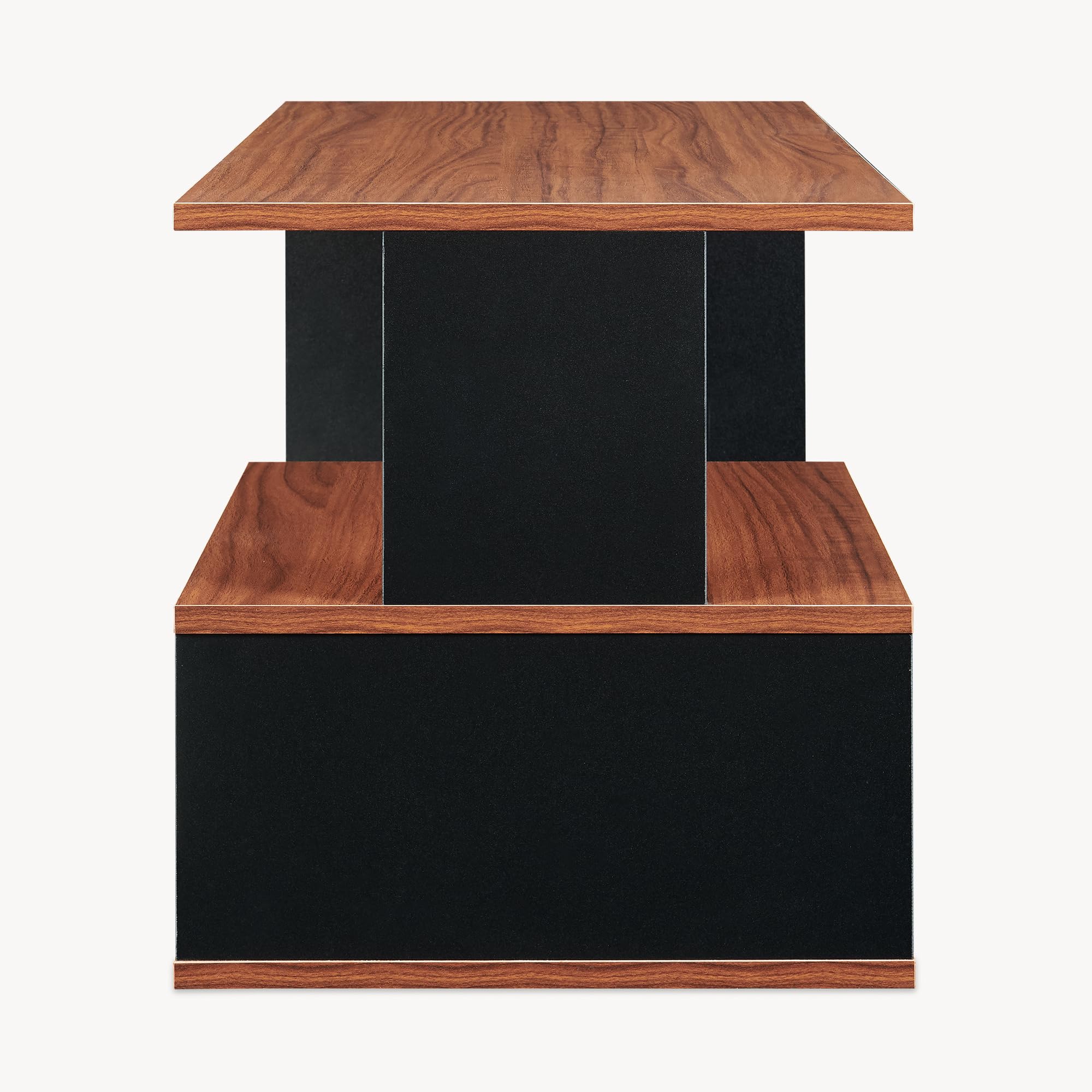 [en.casa] Couchtisch Trond 80x40x42 cm Schwarz/Walnuss Beistelltisch mit 3 Ablagefächern Wohnzimmertisch Sofatisch Kaffeetisch