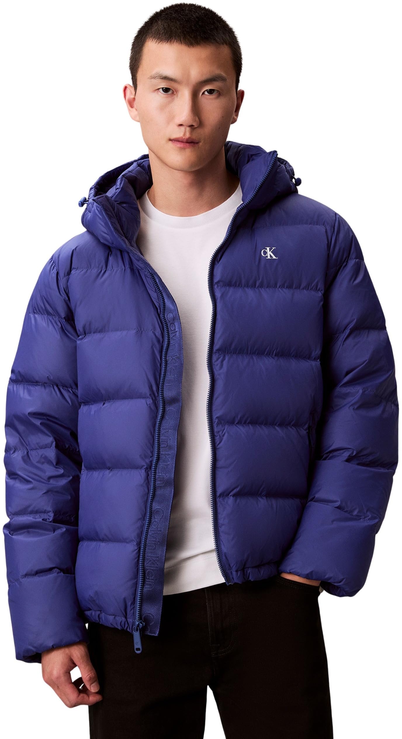 Calvin Klein Men’s Nylon Zip Off Puffer Jacket with Hood, Blue (Bellwether Blue), XXL
