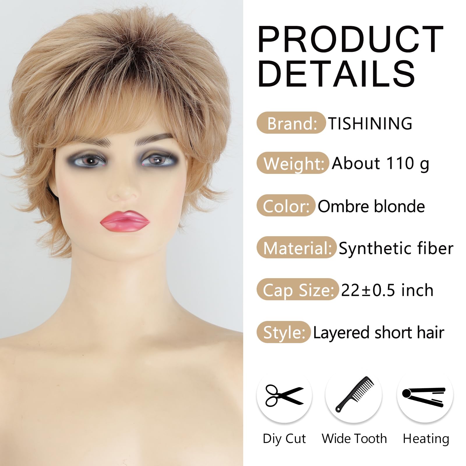 Amazon.com : TISHINING Short Ombre Blonde Curly Wig with 