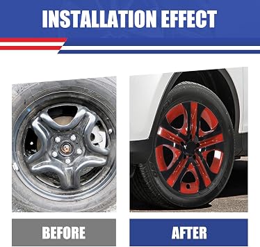 17Hubcaps for Toyota RAV4 2013-2018, Set of 4 Black&Red Wheel Rim Covers,Snap on Design Hub Caps Compatible with Steel Wheels,PP Material Hub caps-17 Inch Black&Red Lacquer