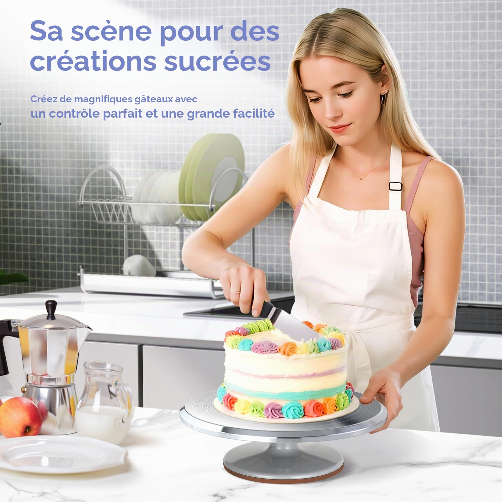 Plateau Tournant Patisserie, Ohuhu 30 cm Plateau Tournant Gateau avec 2 Spatules à Glaçage en 3 Grattoirs à Gâteau, Plateau Tournant Décoration De Gâteau pour la Fabrication de Gâteaux