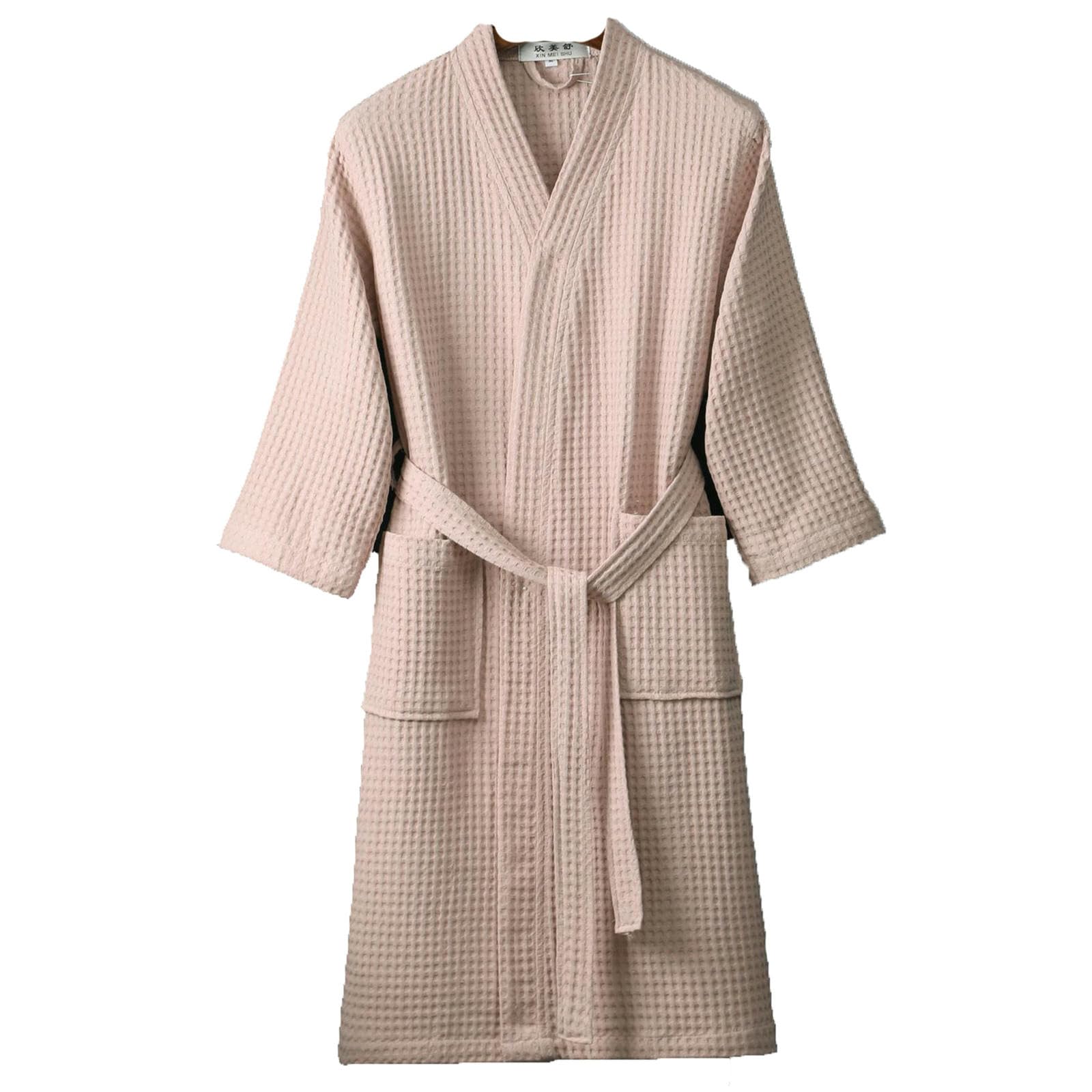 Albornoz kimono de algodón con estampado de gofres, ligero, para spa, hotel, con cinturón y bolsillos, PK08, M