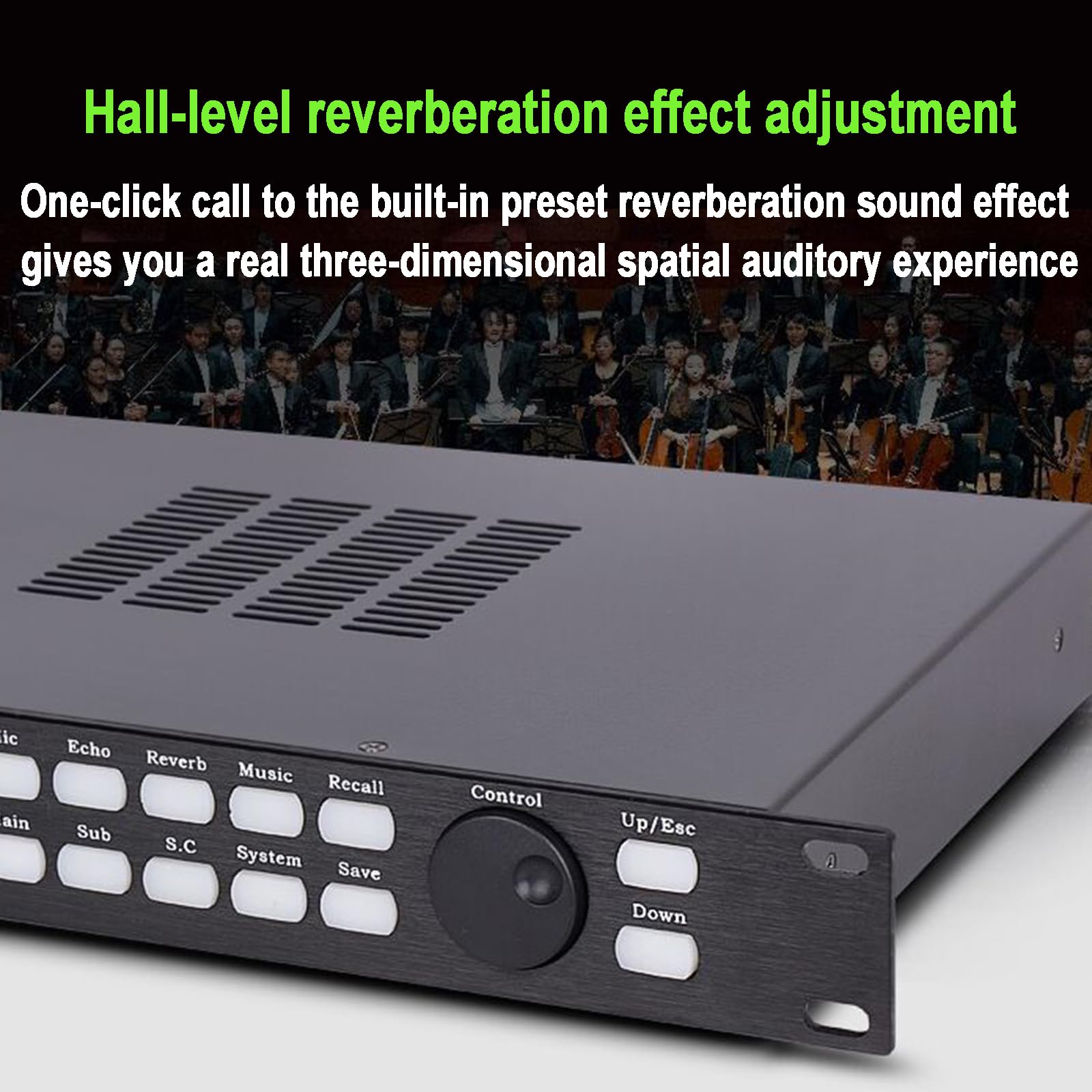 Procesador de audio con reverberación digital, antiaullidos, pantalla LCD HD, volumen ajustable, conecta hasta 3 micrófonos, ideal para rendimiento y amplificador de escenario