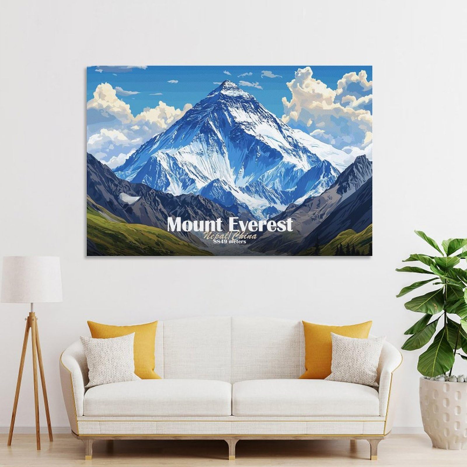 Junmoney Decorative Canvas Print Mount Everest Illustration, 20x30inch(50x75cm), for Study, Office Or Apartment Decor, Gift Idea for Housewarming And Birthdays