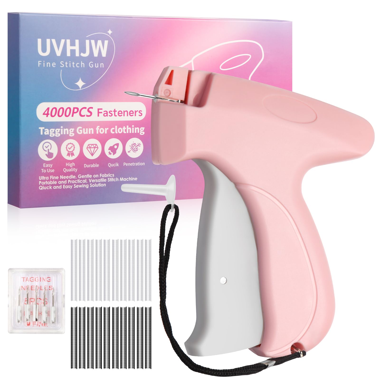 Stitch Gun for Clothes, Stitchy Gun, Tagging Gun for Quick Clothing Fix, Includes 2,000 Black Fasteners & 2,000 White Fasteners & 6 Needles