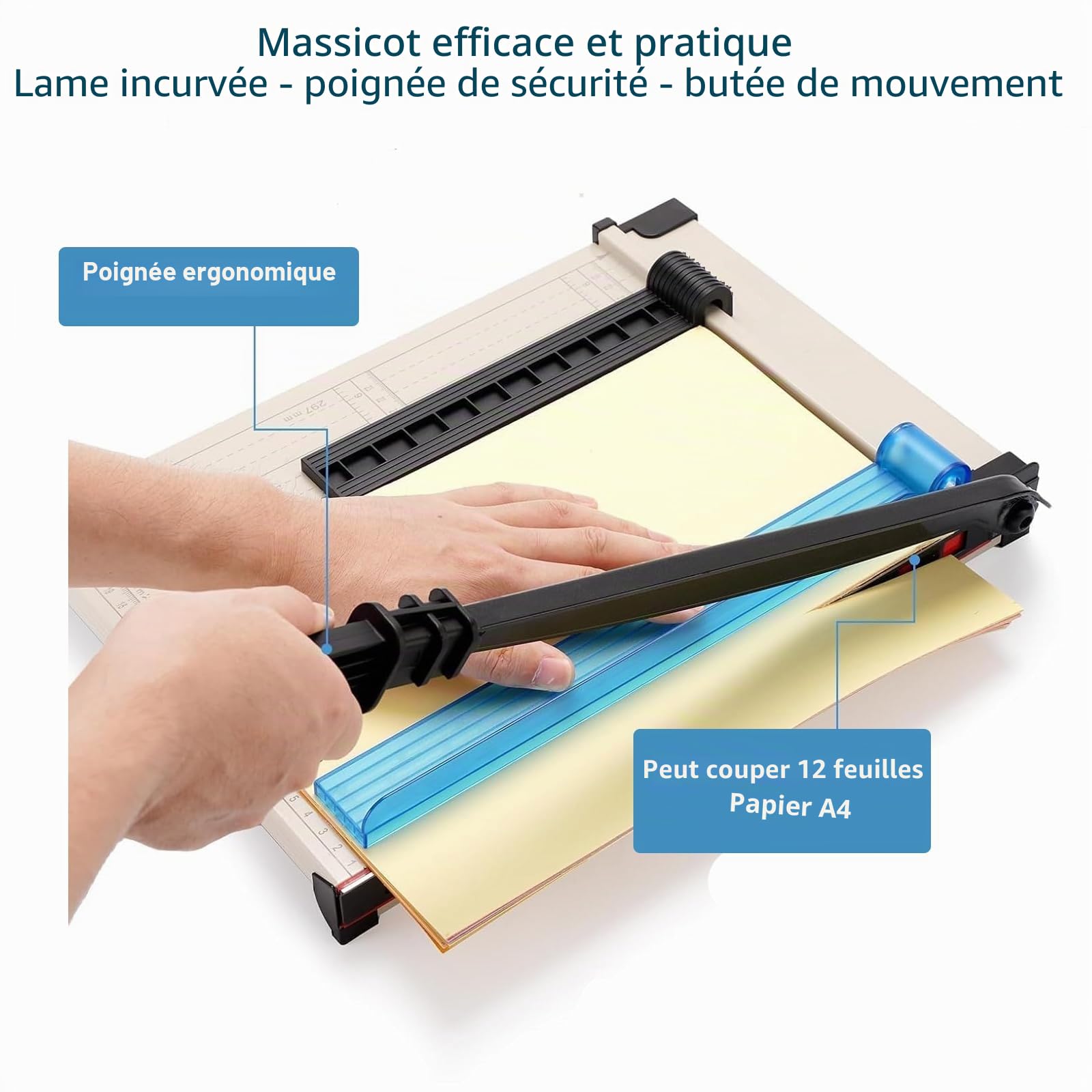 Yolispa Massicot A4, Coupe Papier, Guillotine Portable, Protection de Sécurité Automatique, Capacité de 12 Feuilles, Papier, Photos, Scrapbooking, Bricolage