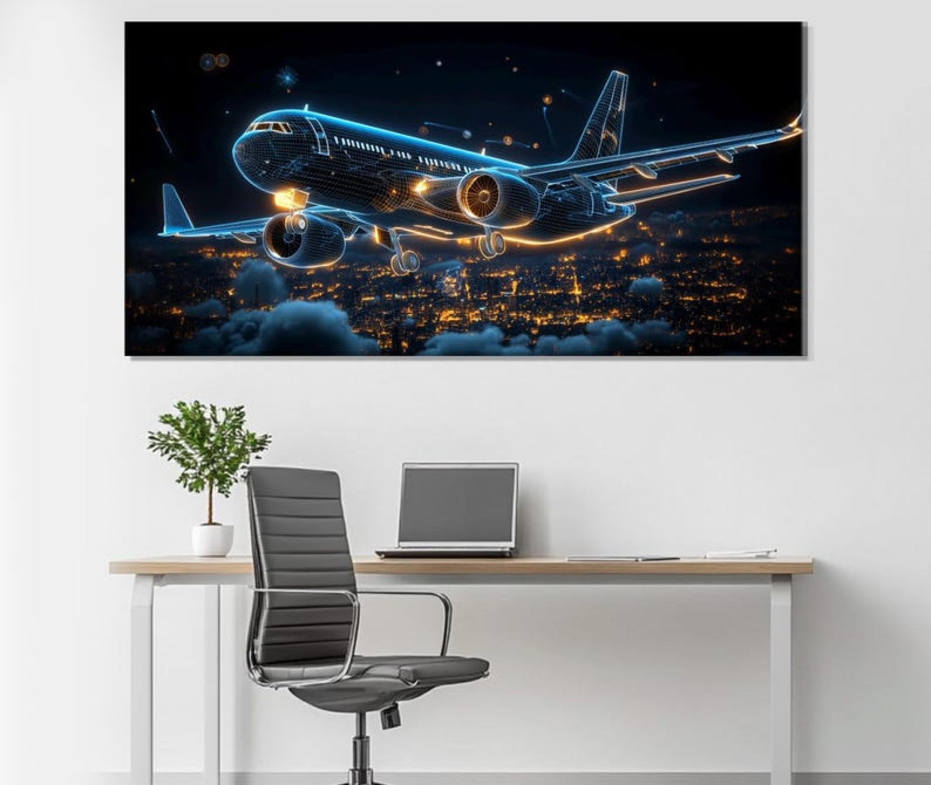 Impression sur toile avion abstrait déco salon 65x130cm - 8