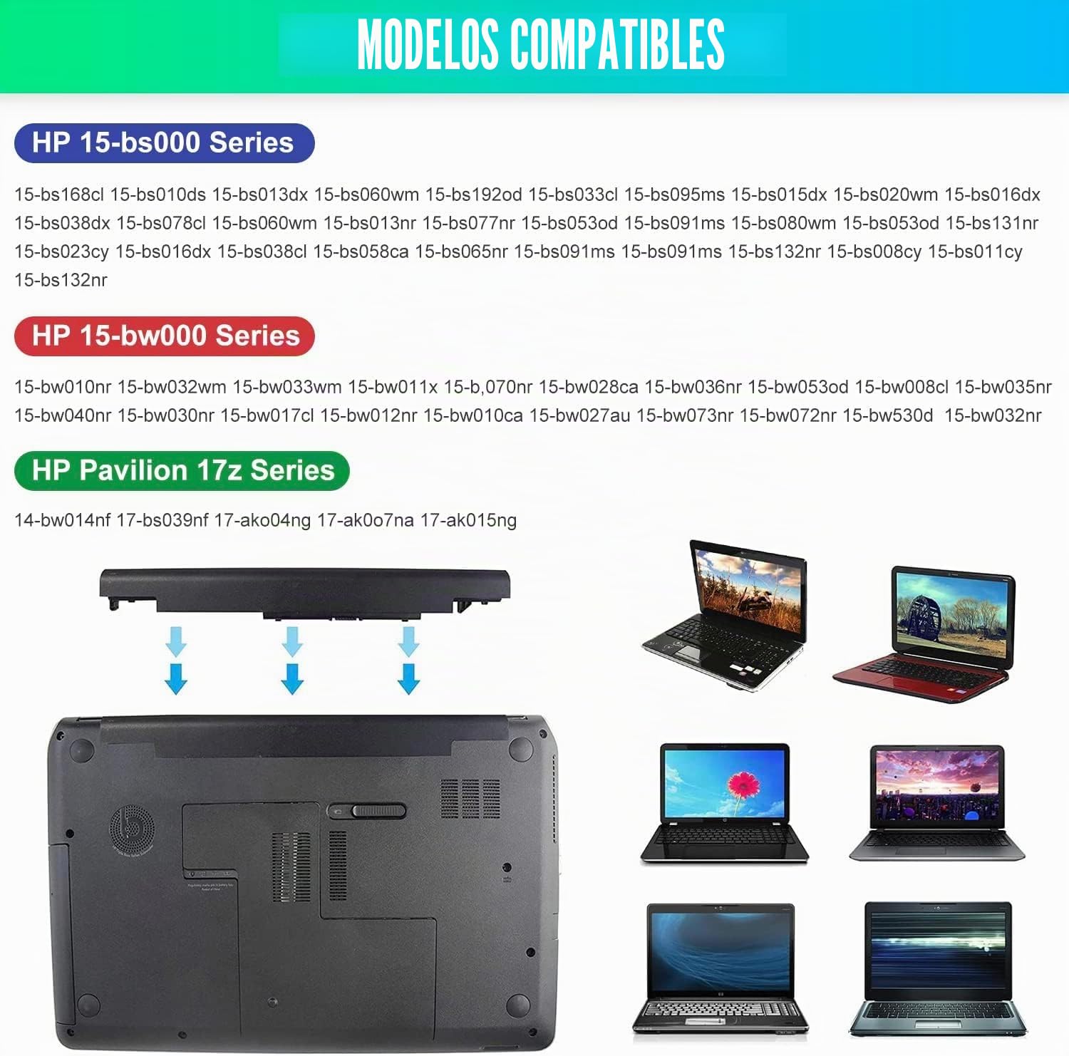 919701-850 919700-850 JC04 JC03 Batería de Repuesto para portátil HP 15-BS 15-BW 17-BS Notebook PC 15-BS015DX 15-BW000 17-BS049DX 17-BS011DX 250-G6 HSTNN-LB7V TPN-W129 Nuevo [14.8 V/2200mAh/33Wh]