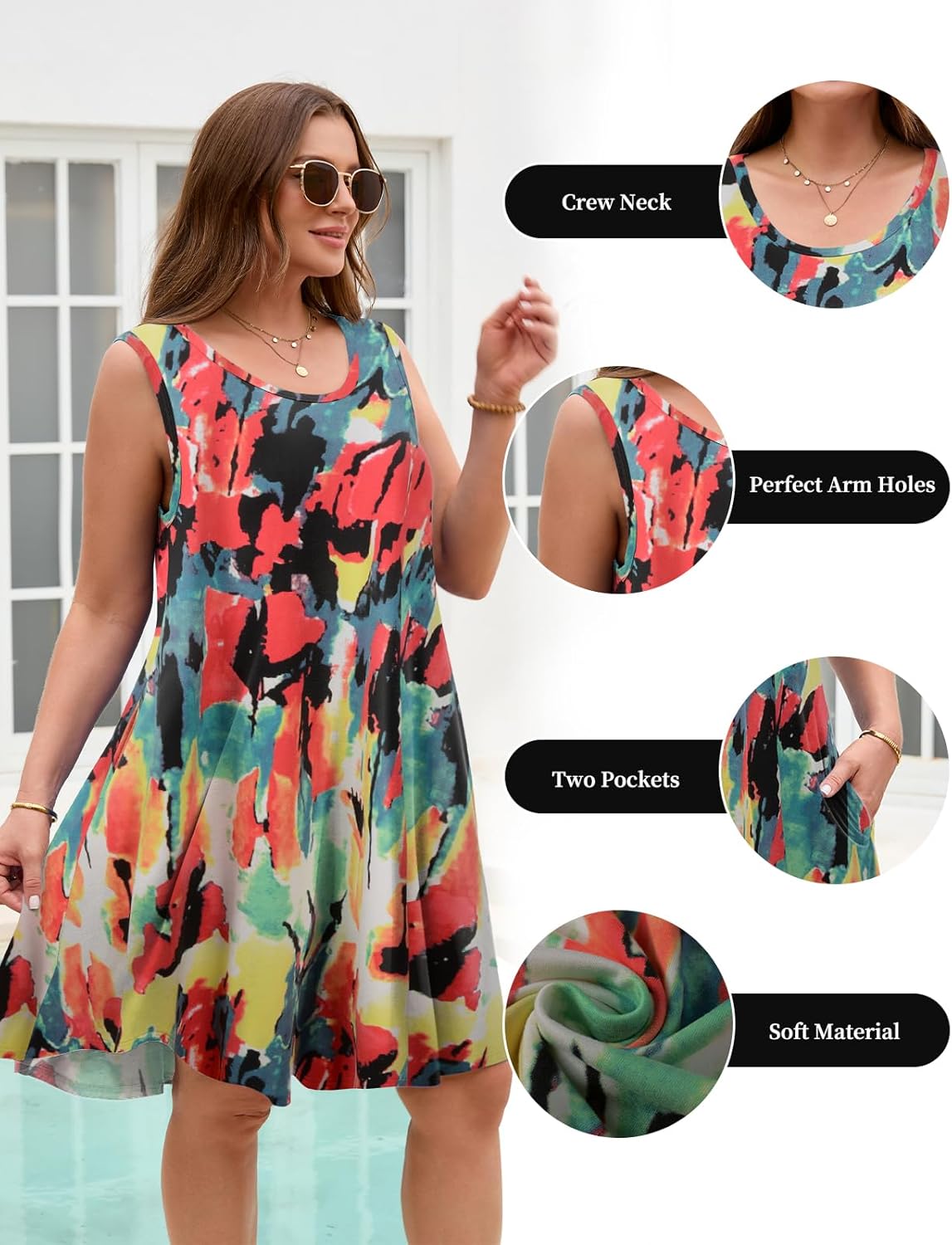 JollieLovin Women Plus Size Curvy Summer Tank Sun Dresses Sleeveless Causal T-Shirt Dress Beach Swing Cover up(L-5X) - Image 5