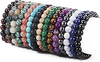 SONNYX 15PCS 8mm Semi-Precious Gemstone Stretch Bracelets Unisex - Tiger Eye, Lapis, Amazonite, Lava Rock & More