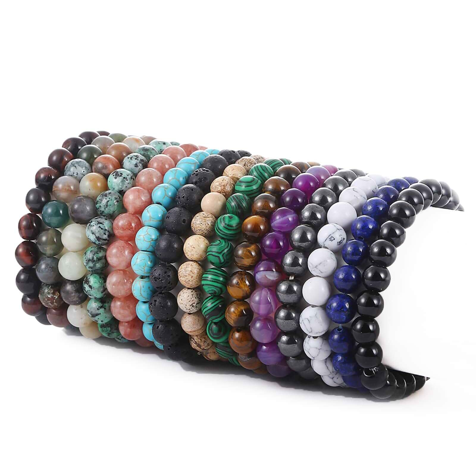 SONNYX 15 PCS 8mm Gorgeous Semi-Precious Gemstones Bracelets Unisex Round Beaded Bracelets Stone Crystal Stretch Beads Bracelet