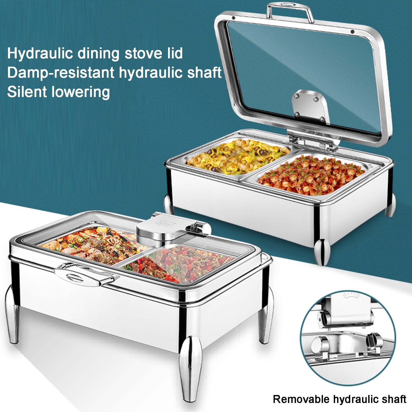 Scaldavivande in acciaio inox per buffet, catering, scaldavivande con coperchi, vassoio espositore per condimenti a 2 griglie, per feste, eventi e forniture per catering (10 cm)