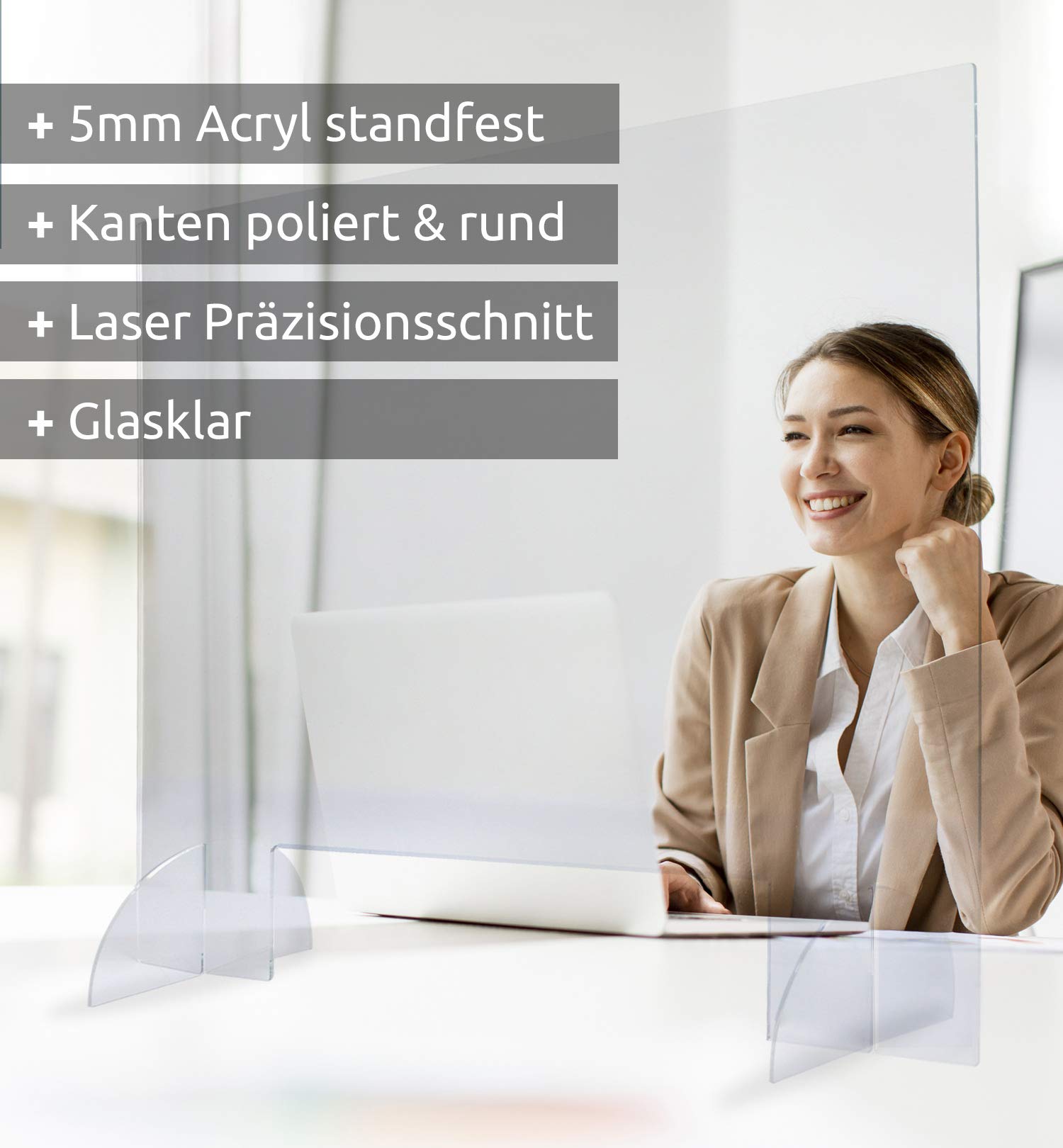 MyMAXXI | Selbststehender Spuckschutz Aufsteller aus 5mm Acrylglas standfest glasklar 130x90 cm Hygieneschutz | acrylic spit protection | Acryl Trennwand | Niesschutz Hustenschutz | Hygieneschutzwand