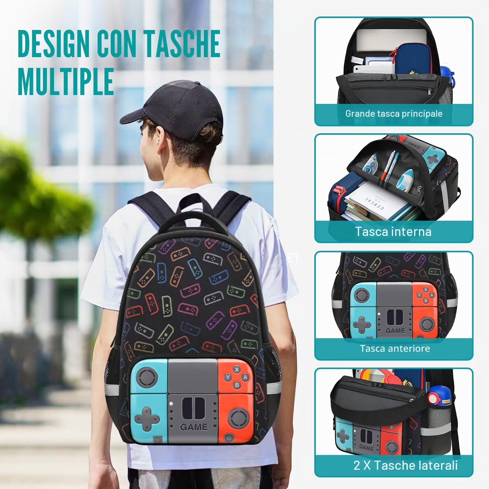 Beaulyn School Backpack For Boys,Kids Gamer School Bag For Elementary Middle Primary Student,17″Video Game Rucksack For Laptop