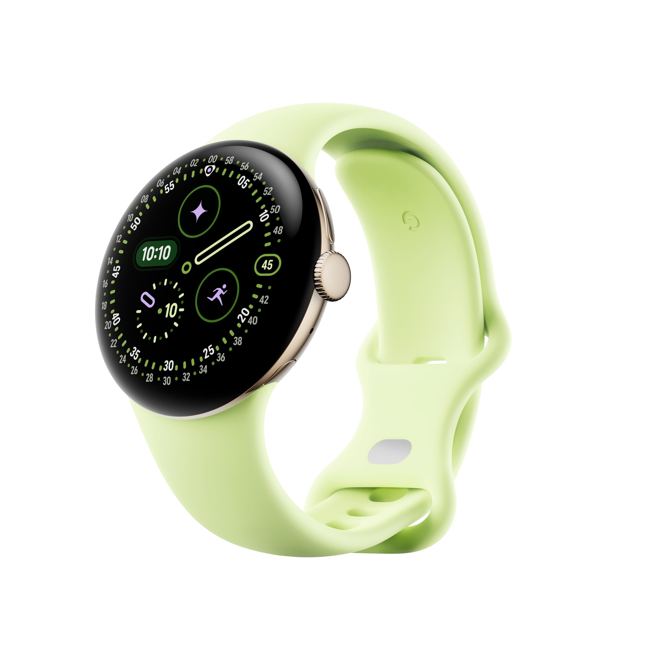 Google Google Pixel Watch 4 (41 mm) - Android Smartwatch with Domed Display, Comprehensive Health and Fitness Tracking and Help from Gemini - Champagne Gold Aluminium Case - Lemongrass Active Band - LTE