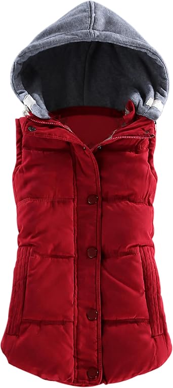 Yeokou Women RemovableHood Puffer Vest Quilted Winter Sleeveless Gilet