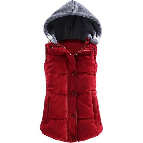 Yeokou Women Removable‑Hood Puffer Vest Quilted Winter Sleeveless Gilet