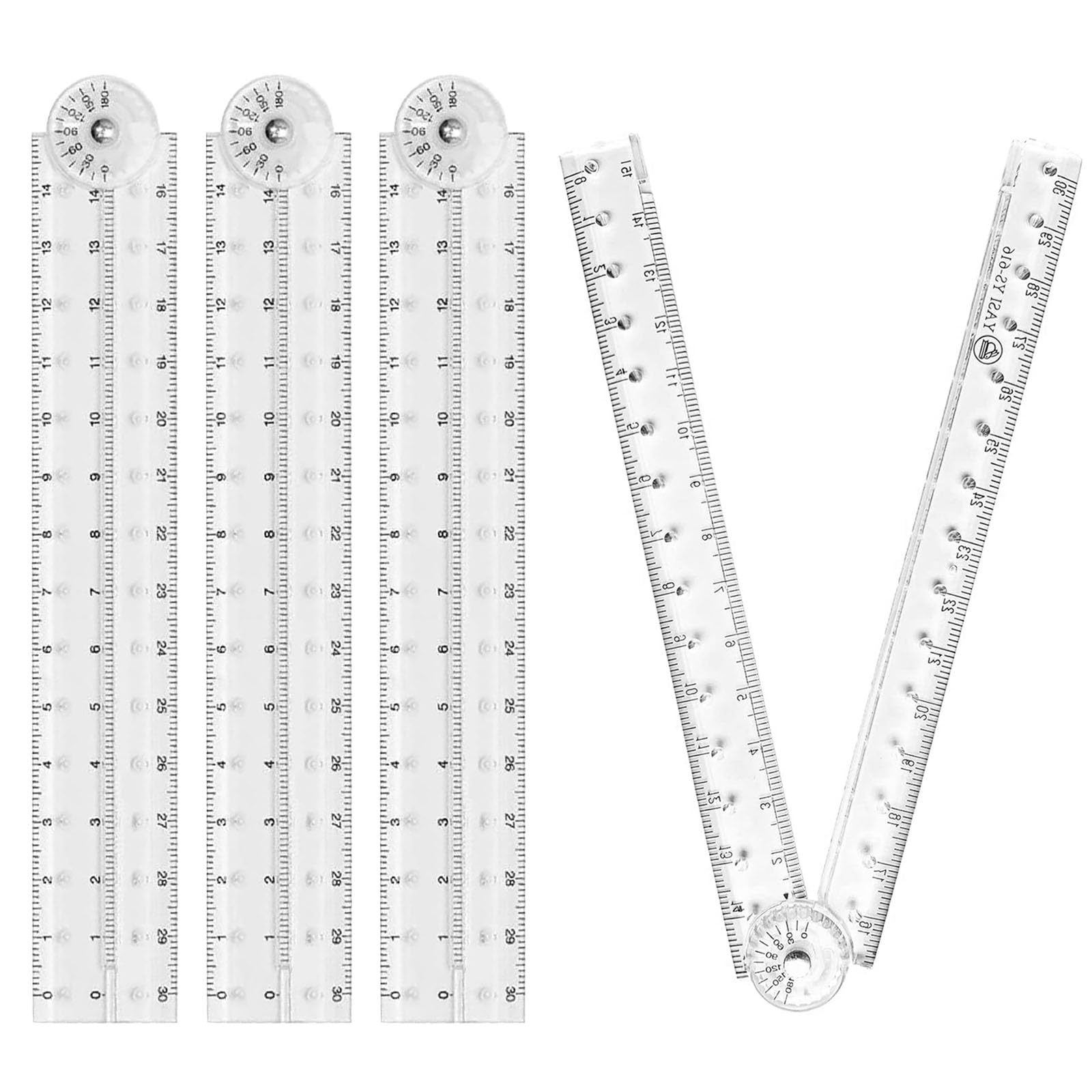 KIPTVO 4PCS Folding Ruler 30cm Foldable Ruler Clear Ruler 15cm Geometric Measuring School Stationery Tool Transparent Straight Shatterproof Plastic FlexibleGeometric