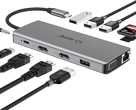 موزع USB-C 13 في 1 من TOTU مزود بمنفذ Ethernet ومنفذ HDMI بدقة 4K ومنفذ VGA ومنفذ PD وقارئ بطاقات SD/TF ومحطة توصيل ميكروفون/صوت لجهاز MacBook Pro Air XPS وأجهزة الكمبيوتر المحمولة الأخرى المزودة بمنفذ USB-C