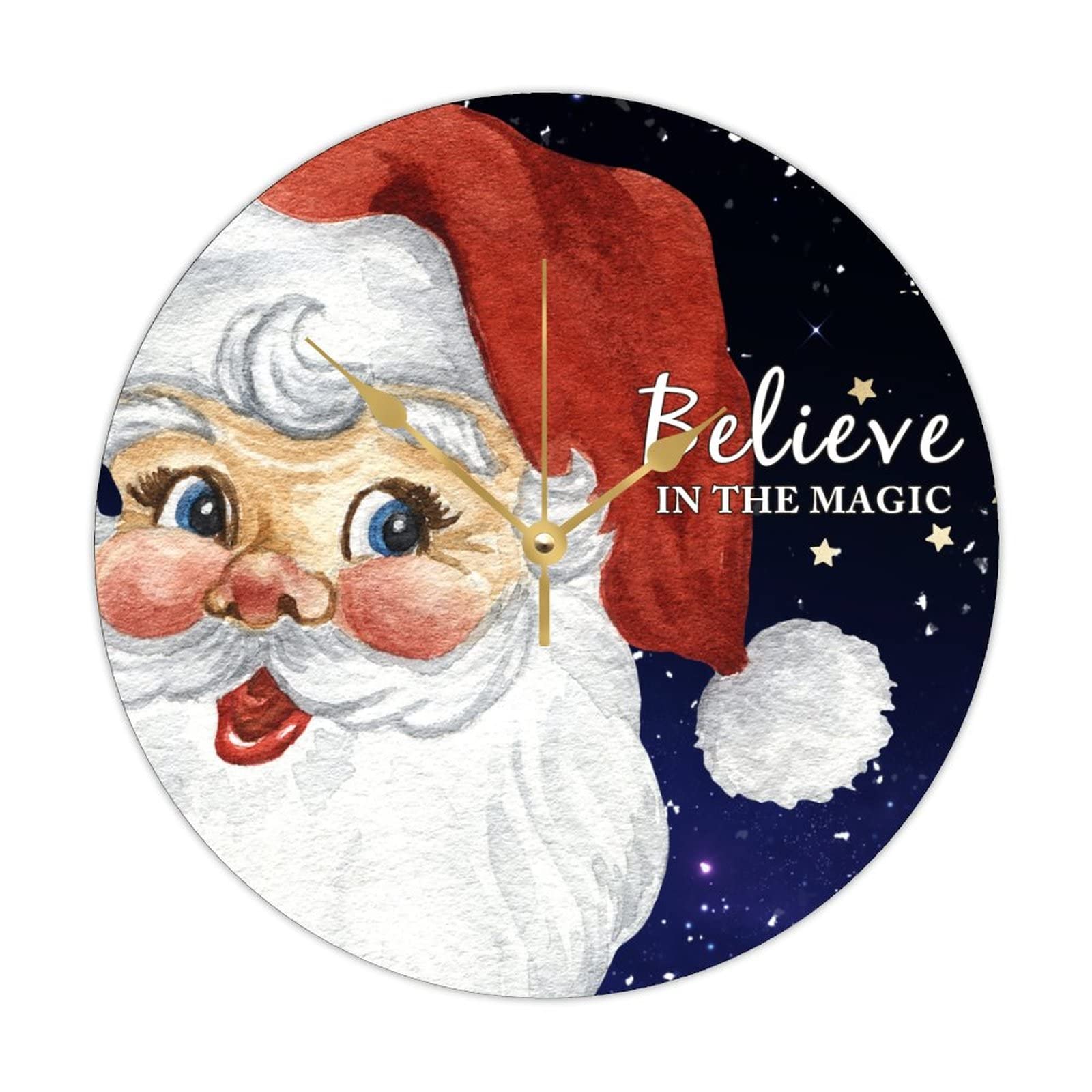 Horloge murale ronde en bois Noël enfant vintage à piles 38 cm