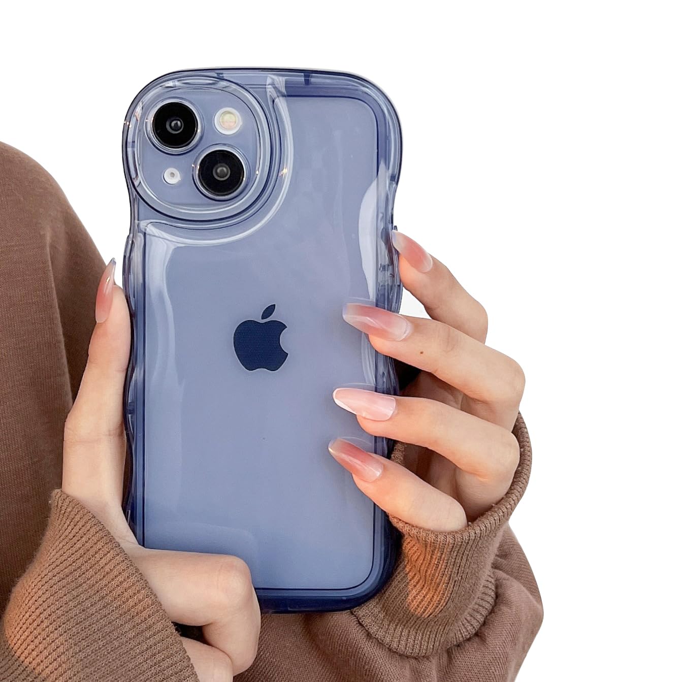 KeKeYou iPhone 14 Pro 用 ケース クリア ウェーブ 可愛い TPUソフトケース 透明 かわいい 韓国 薄くて軽い 人気 おしゃれ スマホケース 耐衝撃 携帯カバー アイフォン14 Pro 用 クリアケース (iPhone 14 Pro用,ブルー）