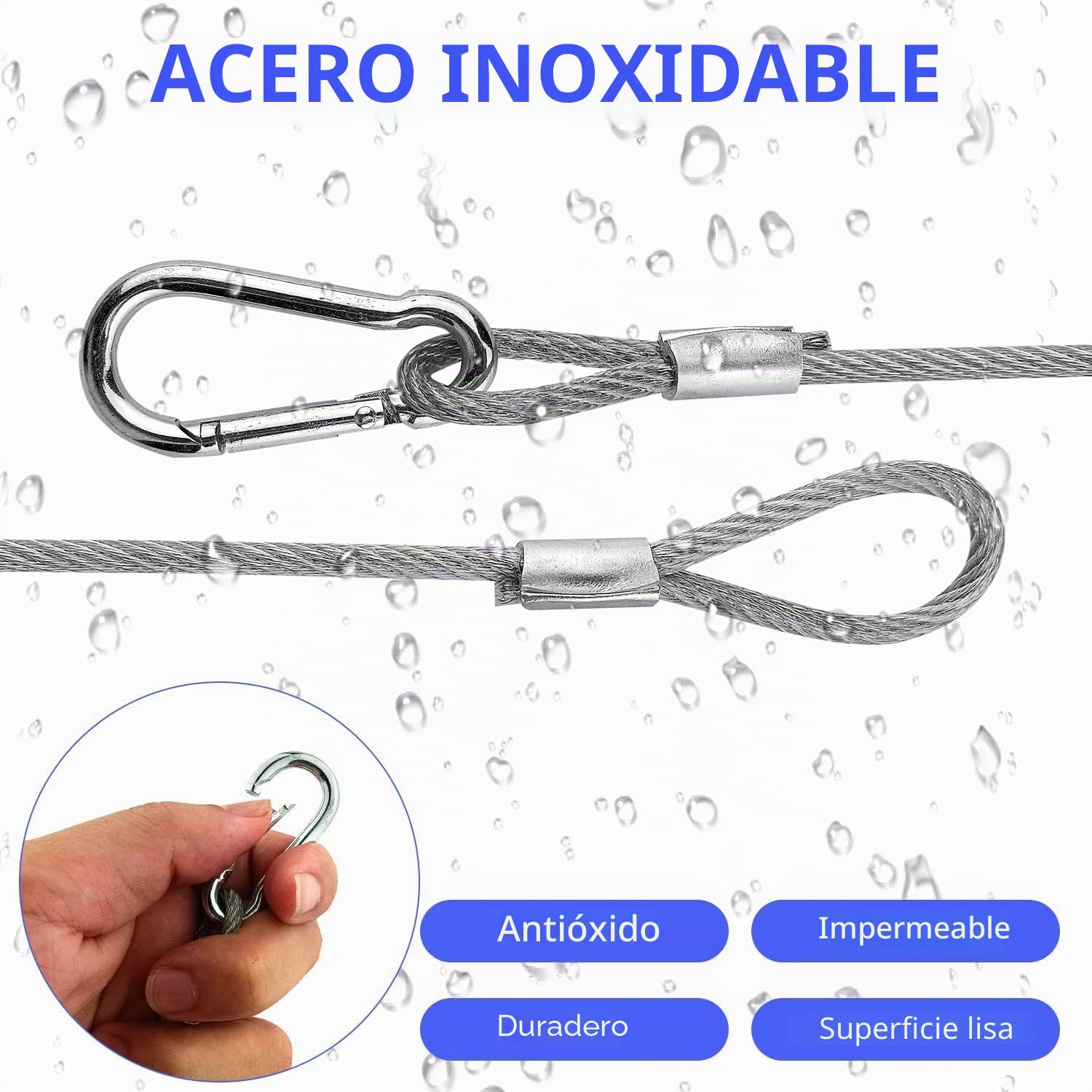 Cables de seguridad de 32 pulgadas, paquete de 20 cables de seguridad de acero inoxidable con bloqueo de mosquetón, iluminación de prevención de caídas, cable de seguridad para iluminación de