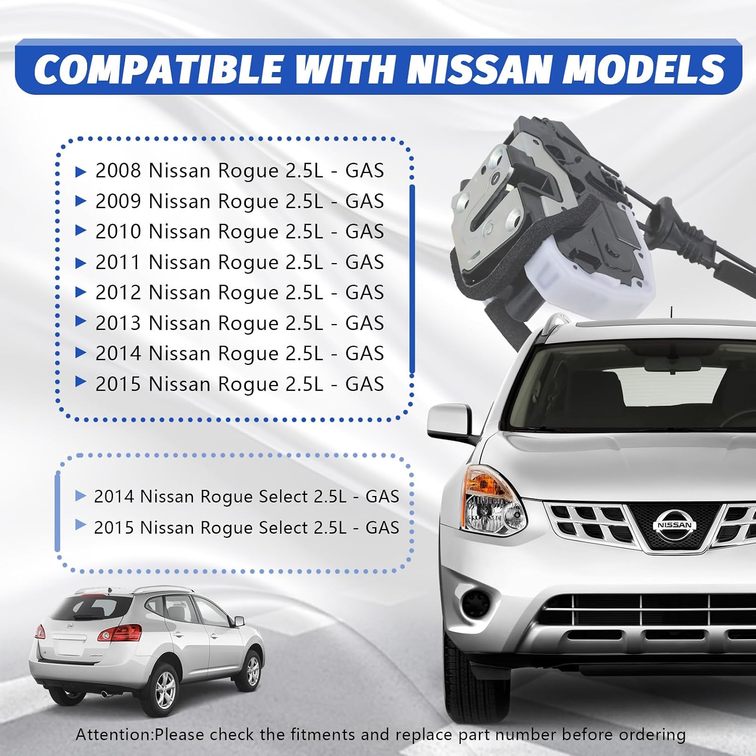 Door Lock Actuator Front Right Passenger Side Compatible with 2008-2015 Nissan Rogue 2014-2015 Rogue Select Door Latch Replacement 80500-JM00A 80500JM00A 937-267 937267