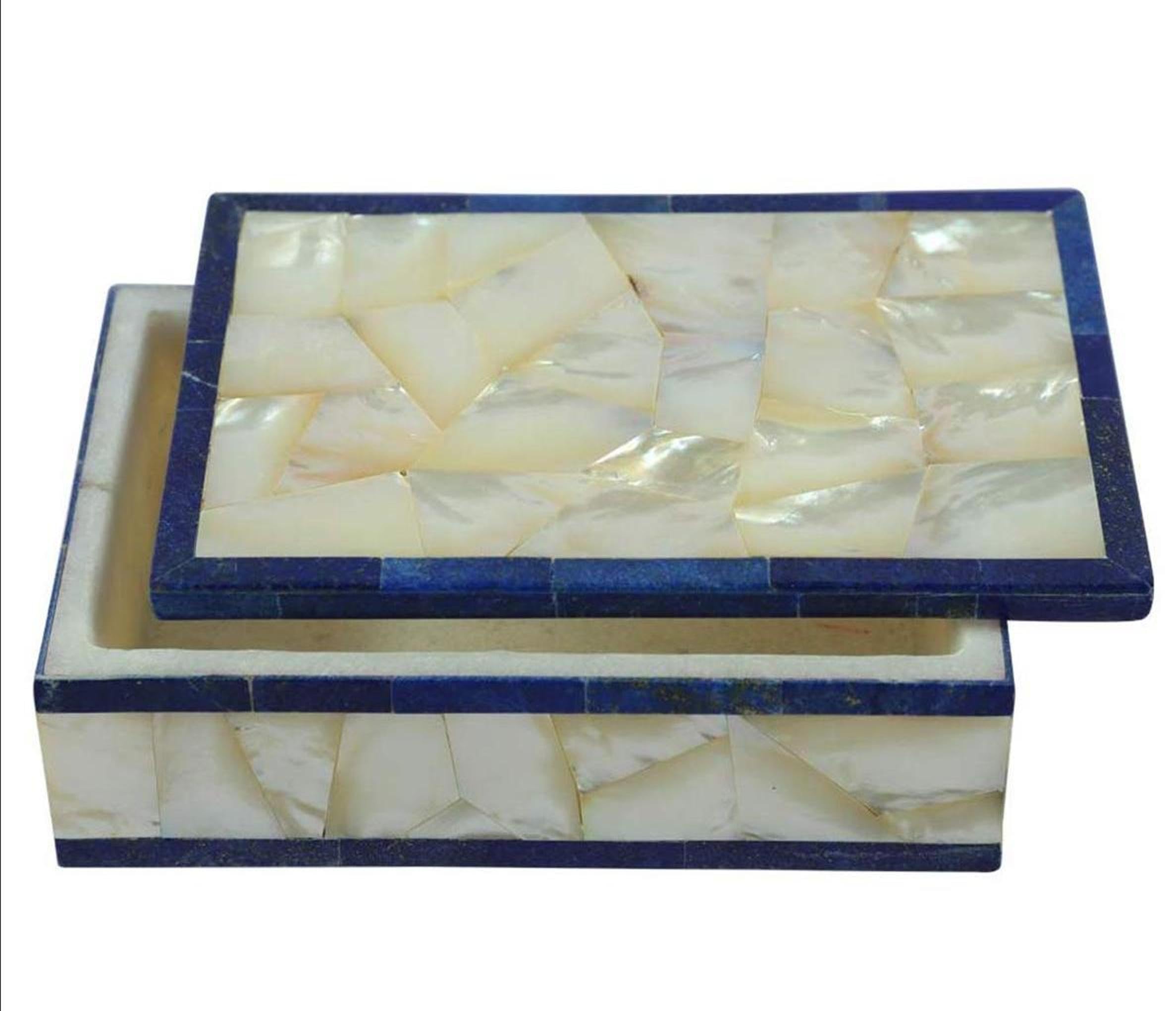 Boîte à bijoux marbre 12,7 x 8,9 cm nacre lapis-lazuli rangement pierre
