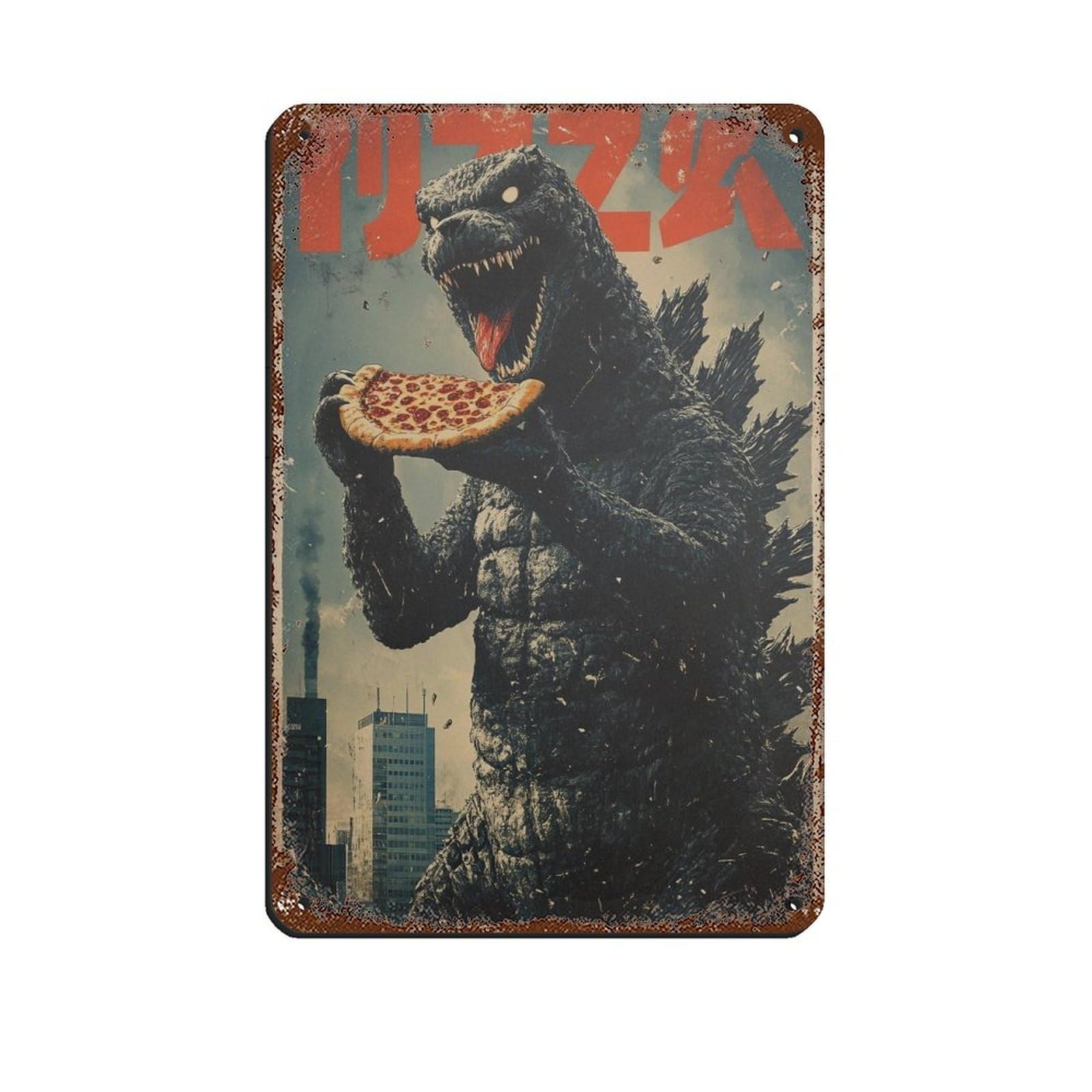Lxwnze 20L X 30W Cm Godzilla Vintage Art Poster, Tin Sign Vintage Metal Pub Club Cafe Bar Home Wall Art Decoration Poster Retro 8X12inch(20X30cm)